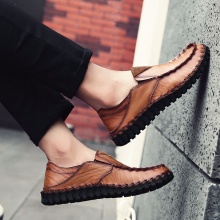 R&B韩版系列男鞋柔软舒适手工真皮套脚防滑耐磨休闲皮鞋