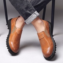 R&B都市休闲男鞋柔软舒适手工缝制套脚休闲皮鞋